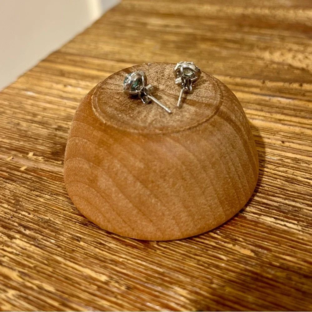 Genuine Blue Topaz White Topaz Halo Stud Post Earrings 925 Sterling Silver